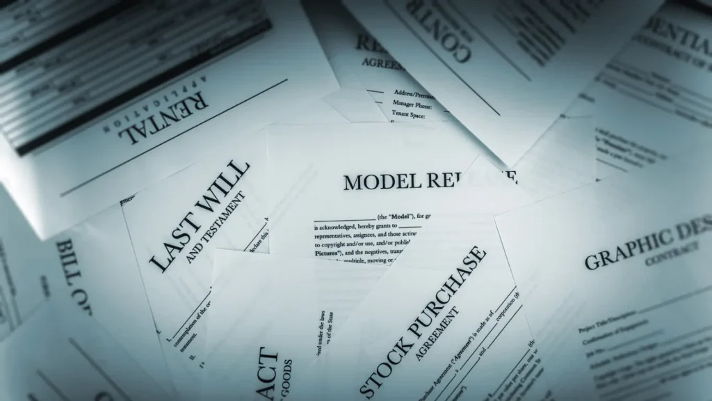 Pile of documents and agreements that can be used for digital signatures.