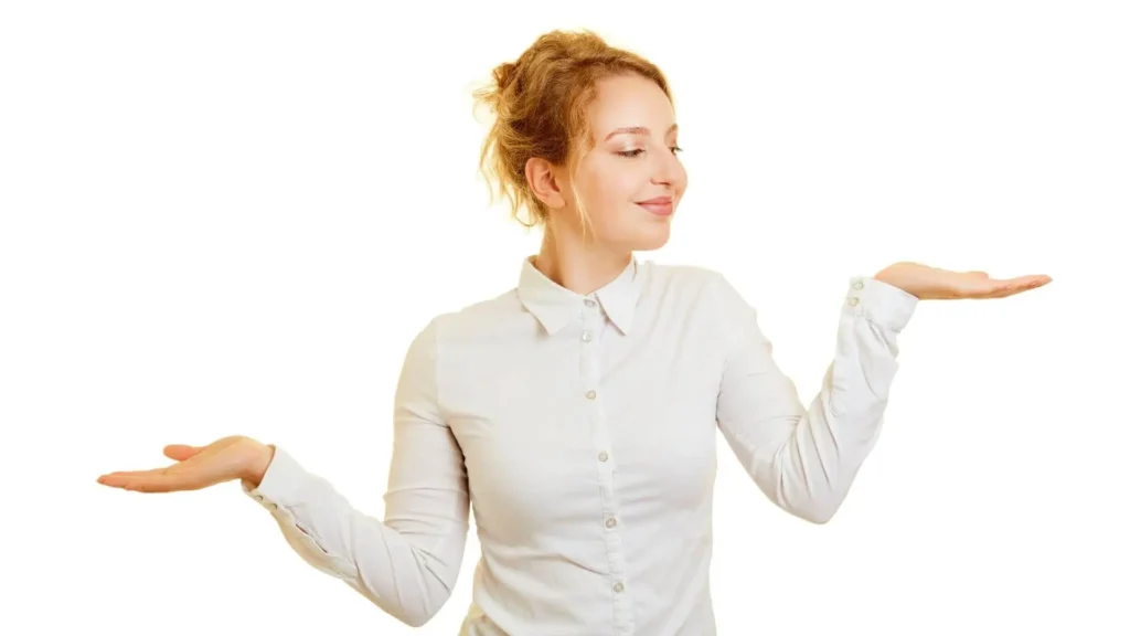 Young business woman comparing options