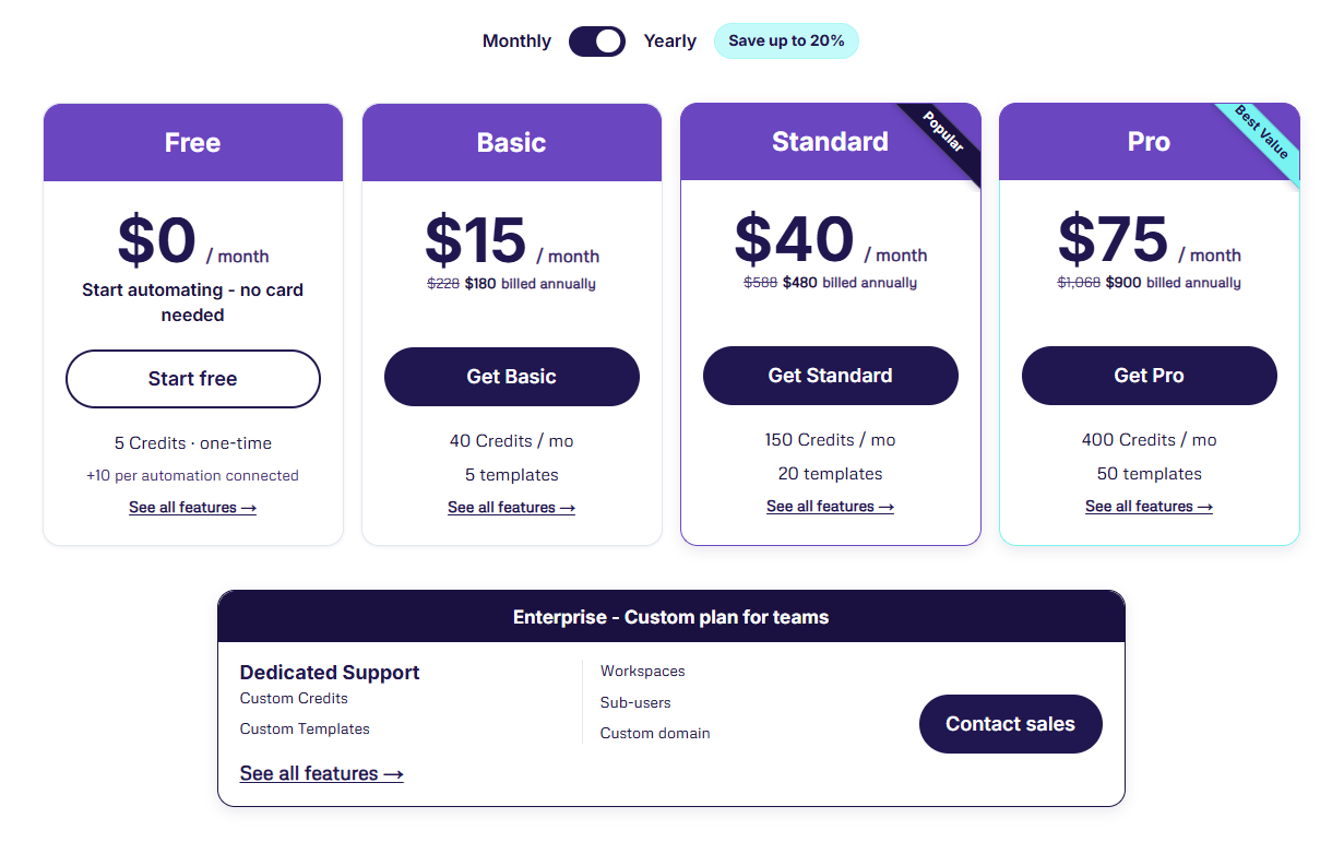 FillFaster pricing table