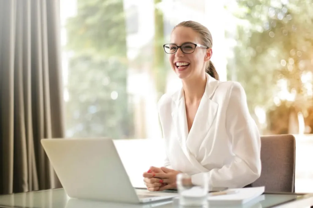Young business woman happy with the digital signature solution