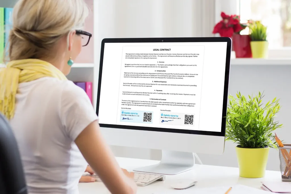 Woman using digital signature