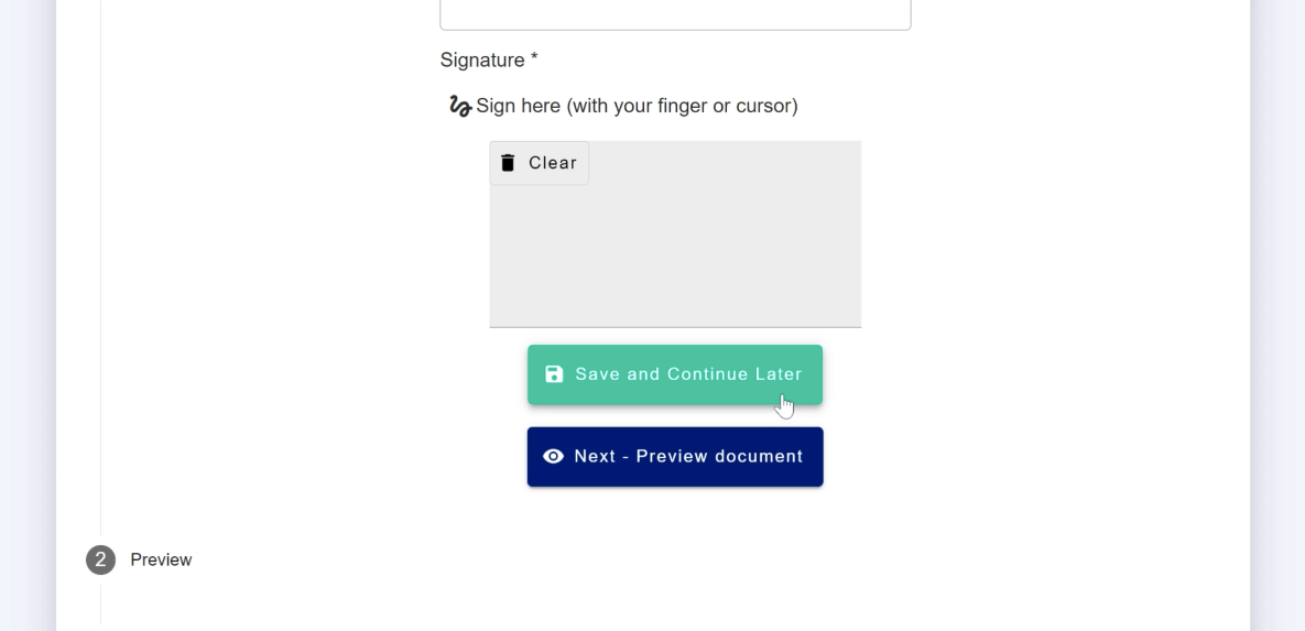 The form with the Save and Continue Later button.